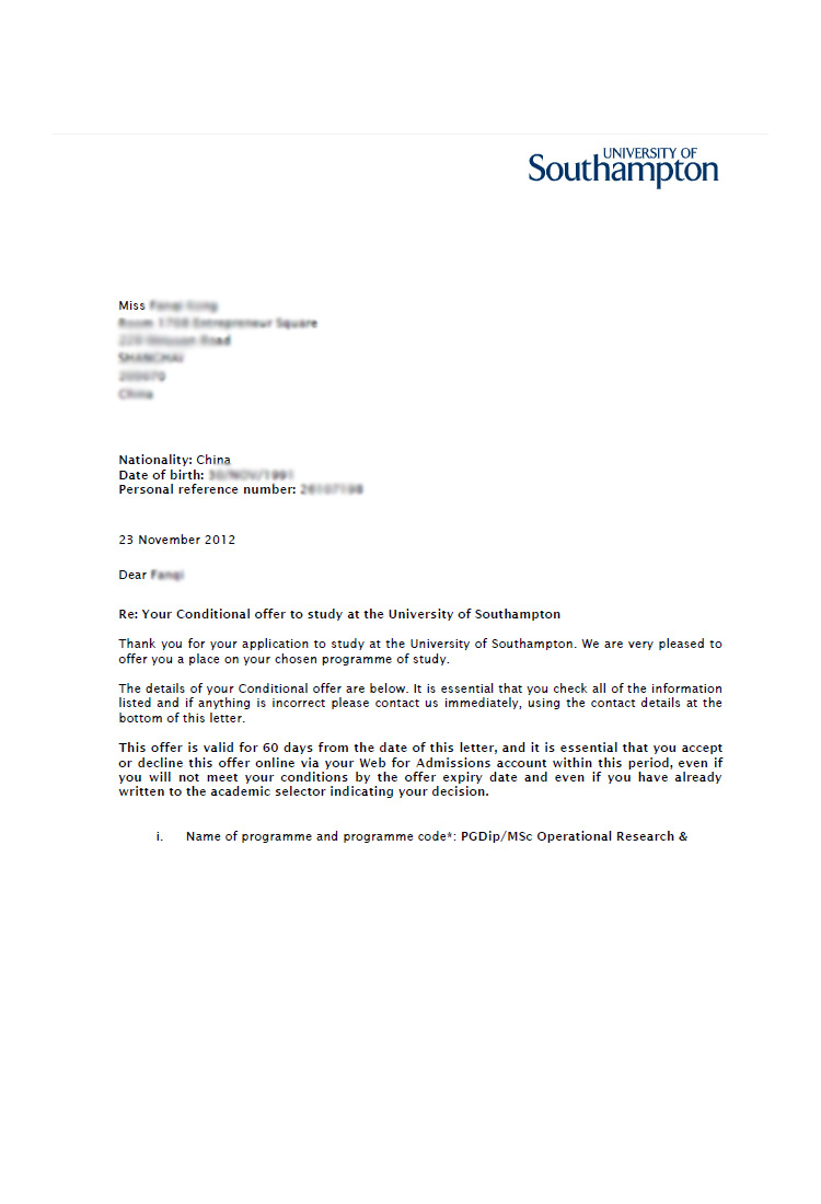 恭喜這位同學(xué)被南安普頓大學(xué)運營研究和金融專業(yè)錄取-優(yōu)越教育