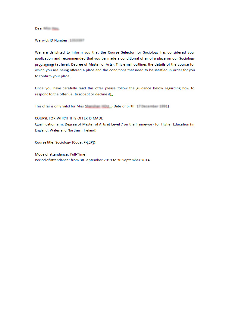 恭喜這位同學(xué)成功被華威大學(xué)社會學(xué)專業(yè)錄取-優(yōu)越教育