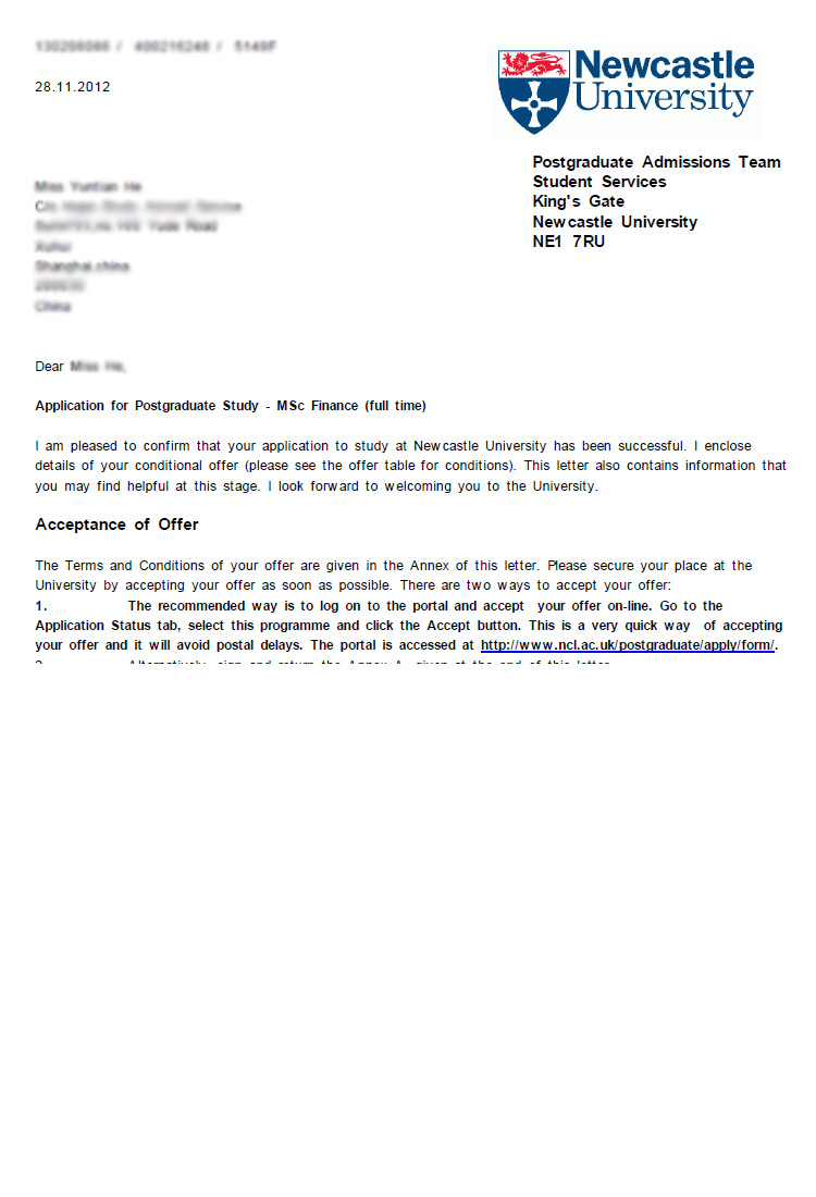 恭喜這位同學(xué)成功被紐卡斯?fàn)柎髮W(xué)金融專業(yè)錄取-優(yōu)越教育