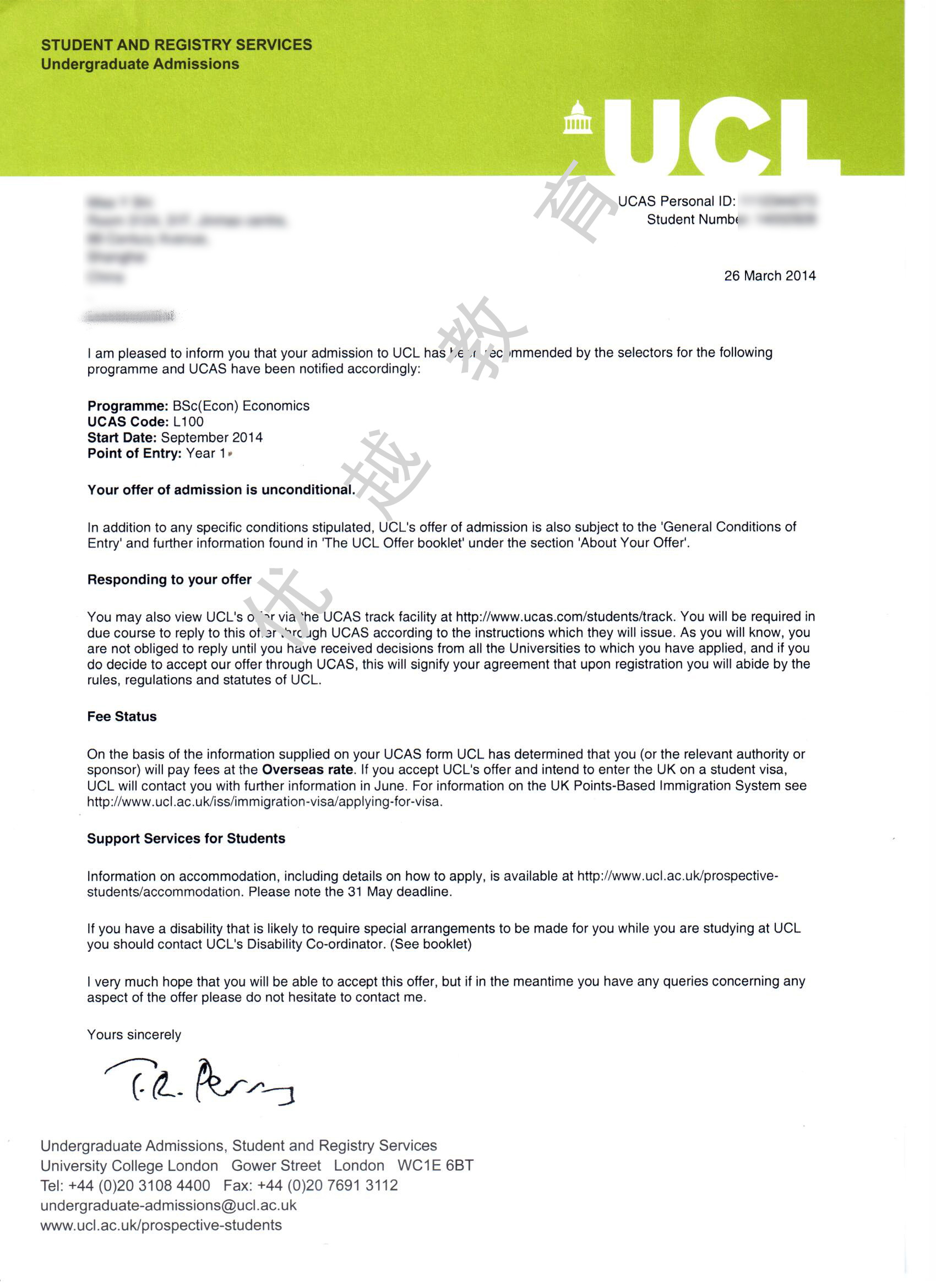 恭喜謝同學(xué)成功申請(qǐng)到UCL大學(xué)經(jīng)濟(jì)學(xué)專業(yè)-優(yōu)越教育