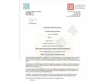 恭喜高同學(xué)成功申請(qǐng)到倫敦政治經(jīng)濟(jì)學(xué)院研究生應(yīng)用數(shù)學(xué)專業(yè)-優(yōu)越教育