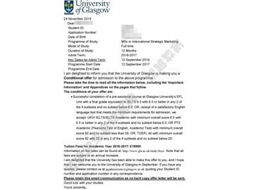恭喜董同學(xué)獲得格拉斯哥大學(xué)國際戰(zhàn)略營銷專業(yè)碩士申請書