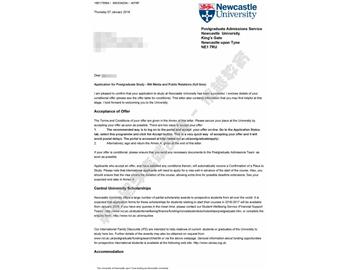 恭喜張同學(xué)獲得紐卡斯?fàn)柎髮W(xué)傳媒與公共關(guān)系專業(yè)碩士通知書