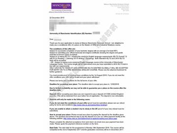 恭喜洪同學(xué)獲得曼徹斯特大學(xué)人力資源管理與產(chǎn)業(yè)關(guān)系專業(yè)碩士通知書