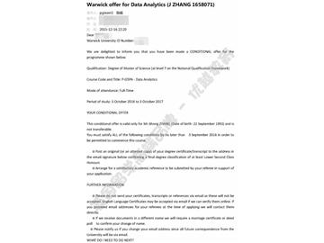 恭喜吳同學(xué)獲得華威大學(xué)數(shù)據(jù)分析專業(yè)碩士通知書
