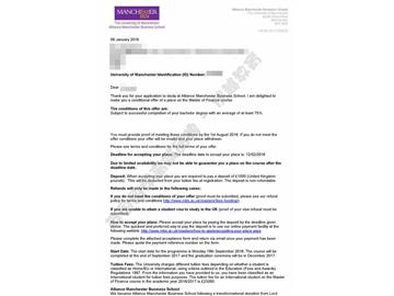 恭喜張同學(xué)獲得曼徹斯特大學(xué)金融專業(yè)碩士通知書