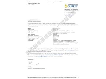 恭喜顧同學(xué)獲得薩里大學(xué)移動通信系統(tǒng)專業(yè)碩士通知書