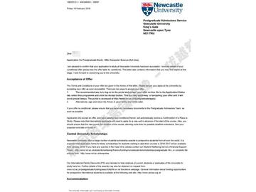 恭喜于同學(xué)獲得紐卡斯?fàn)柎髮W(xué)計(jì)算機(jī)科學(xué)專(zhuān)業(yè)碩士通知書(shū)