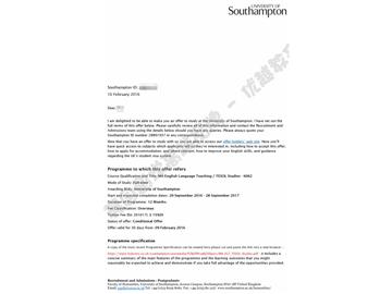 恭喜孫同學(xué)獲得南安普敦大學(xué)對(duì)外英語(yǔ)教學(xué)研究專(zhuān)業(yè)碩士通知書(shū)