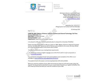 恭喜徐同學(xué)獲得謝菲爾德大學(xué)軟件系統(tǒng)與互聯(lián)網(wǎng)技術(shù)專(zhuān)業(yè)碩士通知書(shū)