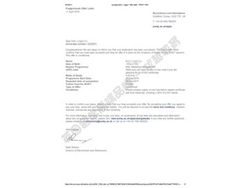 恭喜賈同學(xué)獲得薩里大學(xué)市場(chǎng)營(yíng)銷(xiāo)管理專(zhuān)業(yè)碩士通知書(shū)