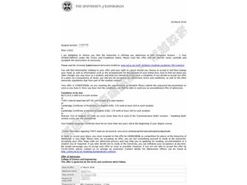 恭喜金同學(xué)獲得愛(ài)丁堡大學(xué)計(jì)算機(jī)科學(xué)專(zhuān)業(yè)碩士通知書(shū)