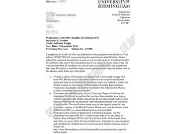 恭喜徐同學(xué)獲得伯明翰大學(xué)投資學(xué)專業(yè)碩士通知書