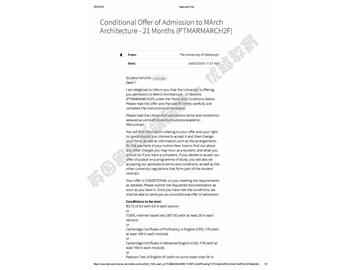  恭喜張同學(xué)獲得愛丁堡大學(xué)建筑專業(yè)碩士通知書