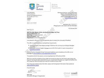 恭喜江同學(xué)獲得謝菲爾德大學(xué)建筑設(shè)計(jì)專業(yè)碩士通知書
