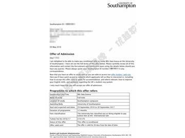 恭喜齊同學(xué)獲得南安普頓大學(xué)數(shù)據(jù)科學(xué)專業(yè)碩士通知書