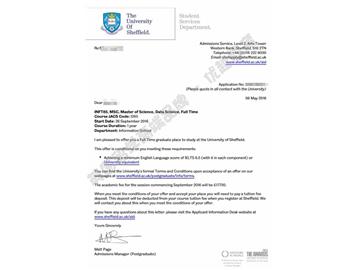 恭喜宋同學(xué)獲得謝菲爾德大學(xué)數(shù)據(jù)科學(xué)專業(yè)碩士通知書