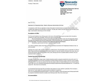 恭喜陳同學獲得紐卡斯爾大學工商管理碩士通知書