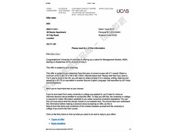 恭喜吳同學獲得萊斯特大學管理學專業(yè)本科通知書