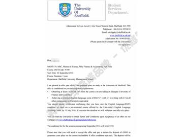  恭喜陸同學(xué)獲得謝菲爾德大學(xué)金融與會計專業(yè)碩士通知書
