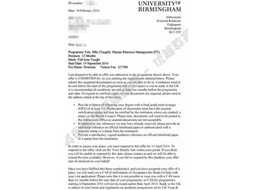 恭喜張同學(xué)獲得伯明翰大學(xué)人力資源管理專業(yè)碩士通知