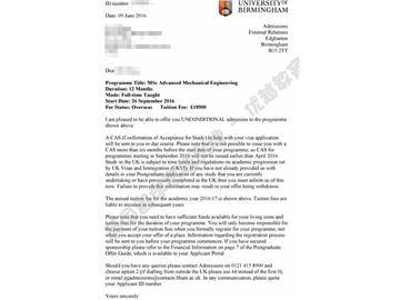 恭喜丁同學(xué)獲得伯明翰大學(xué)機(jī)械工程專業(yè)碩士通知書