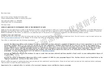 恭喜錢同學獲得巴斯大學人力資源管理專業(yè)碩士通知書