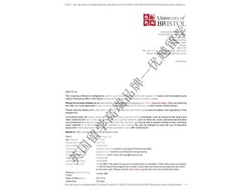 恭喜丁同學獲得布里斯托大學無線通信與信號處理專業(yè)碩士通知