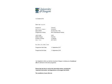 恭喜錢(qián)同學(xué)獲得格拉斯哥大學(xué)國(guó)際金融專(zhuān)業(yè)碩士通知書(shū)