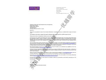 恭喜季同學獲得曼徹斯特大學聚合材料科學與工程專業(yè)碩士通知書