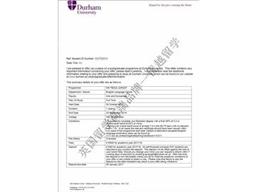 恭喜寧同學獲得杜倫大學對外英語教學專業(yè)碩士通知書