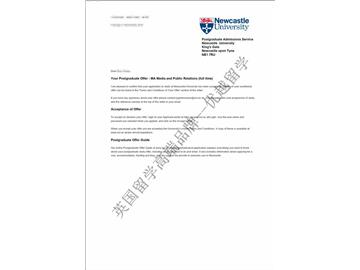 恭喜錢同學獲得紐卡斯爾大學媒體與公共關系專業(yè)碩士通知書