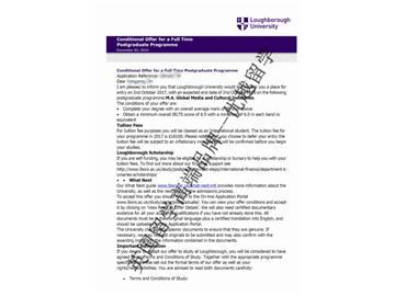 恭喜程同學獲得拉夫堡大學全球傳媒與文化產(chǎn)業(yè)專業(yè)碩士通知書