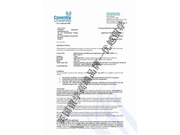 恭喜劉同學獲得考文垂大學電子電氣工程專業(yè)碩士通知書
