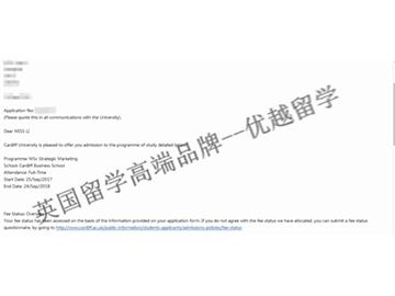 恭喜黃同學獲得卡迪夫大學戰略營銷專業碩士通知書