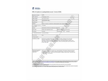 恭喜方同學獲得諾丁漢大學電子通訊與計算機工程專業(yè)碩士通知書