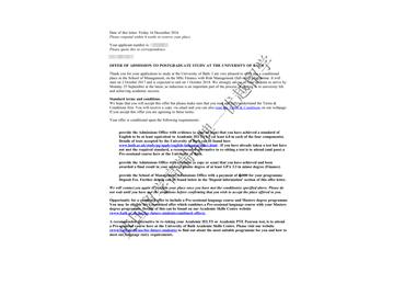 恭喜劉同學獲得巴斯大學財務與風險管理專業(yè)碩士通知書