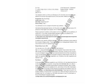 恭喜韓同學(xué)獲得倫敦大學(xué)學(xué)院心理學(xué)專業(yè)本科通知書