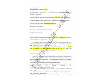 2018offer：恭喜丁同學獲得華威大學國際經濟法專業碩士通知書