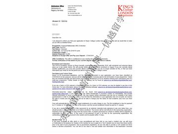 2018offer：恭喜韓同學(xué)獲得倫敦大學(xué)國王學(xué)院金融數(shù)學(xué)專業(yè)碩士通知書