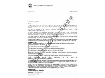 2018offer：恭喜李同學(xué)獲得愛丁堡大學(xué)金融學(xué)專業(yè)碩士通知書