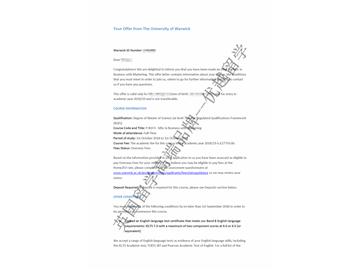 2018offer：恭喜于同學(xué)獲得華威大學(xué)市場(chǎng)營(yíng)銷專業(yè)碩士通知書