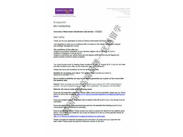 2018offer：恭喜吳同學(xué)獲得曼徹斯特大學(xué)商務(wù)分析與戰(zhàn)略管理專業(yè)碩士通知書