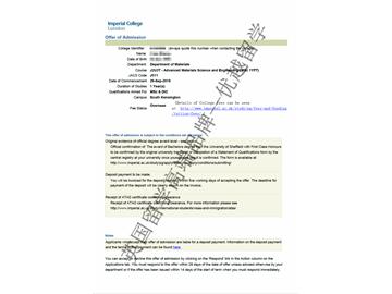 2018offer：恭喜于同學(xué)獲得帝國(guó)理工學(xué)院高等材料工程專業(yè)碩士通知書