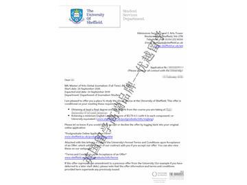 2018offer：恭喜張同學(xué)獲得謝菲爾德大學(xué)全球新聞專業(yè)碩士通知書