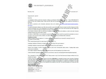 2018offer：恭喜張同學(xué)獲得愛丁堡大學(xué)材料化學(xué)專業(yè)碩士通知書