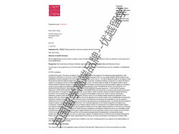 2018offer：恭喜張同學(xué)獲得卡迪夫大學(xué)管理學(xué)方向博士通知書