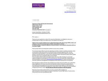2019offer：恭喜張同學(xué)獲得曼徹斯特大學(xué)教育學(xué)專業(yè)碩士通知書