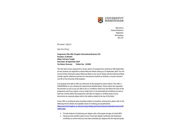 2019offer：恭喜孫同學(xué)獲得伯明翰大學(xué)國際商務(wù)專業(yè)碩士通知書