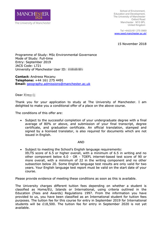 2019offer：恭喜王同學(xué)獲得曼徹斯特大學(xué)社會學(xué)專業(yè)碩士通知書